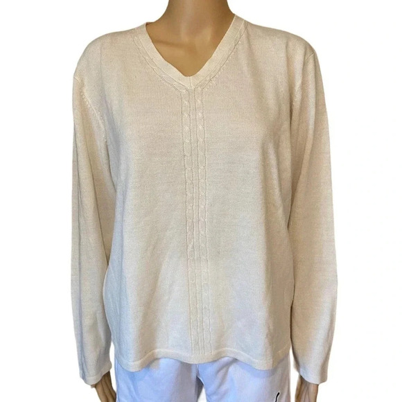 Karen Scott Merino Wool blend knit Sweater Women Size L Beige - Picture 1 of 5